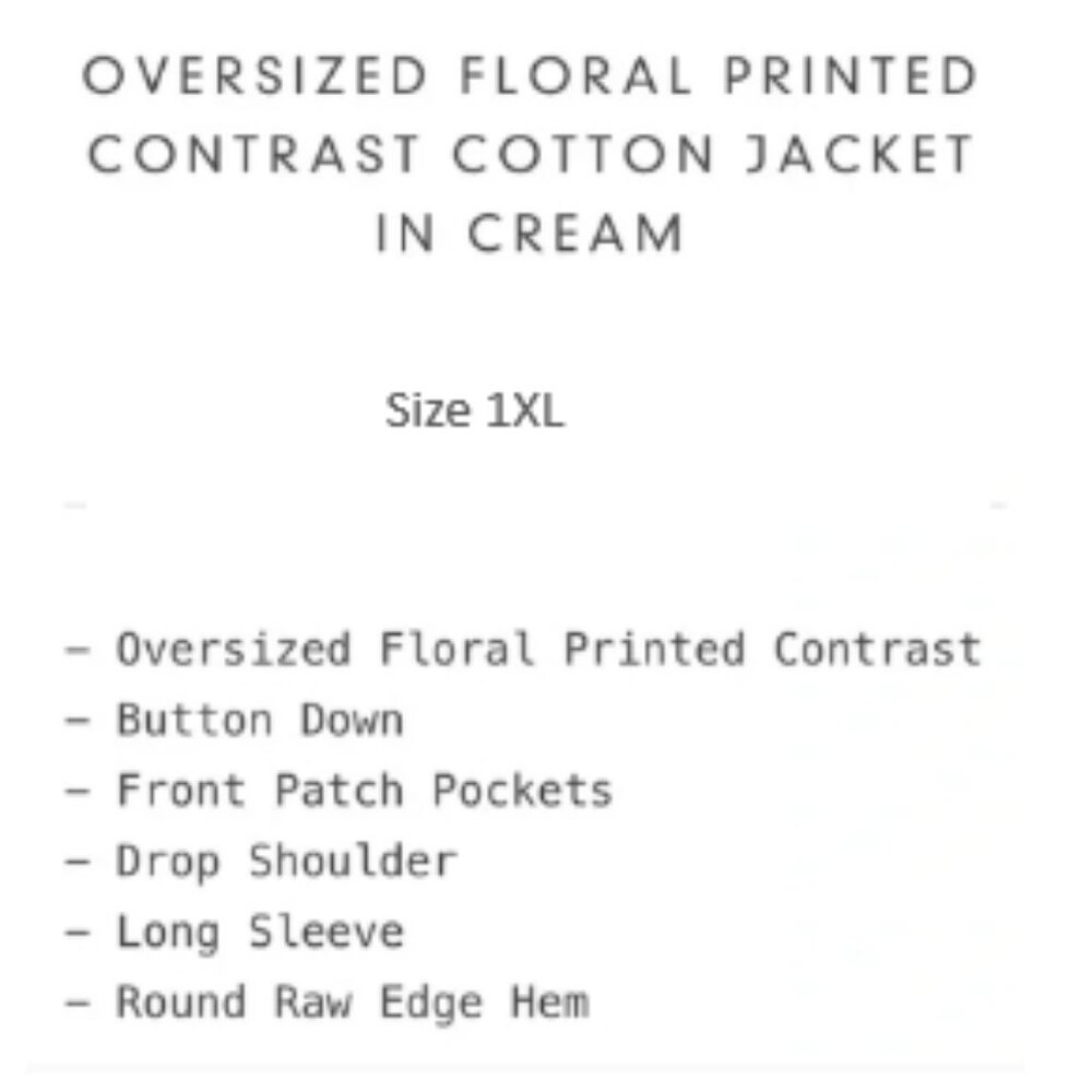 Cream Floral Trim Accent Quilted Long Sleeve Utility Jacket 1XL🆕⌚📦🏃💨🚚 - Picture 8 of 9